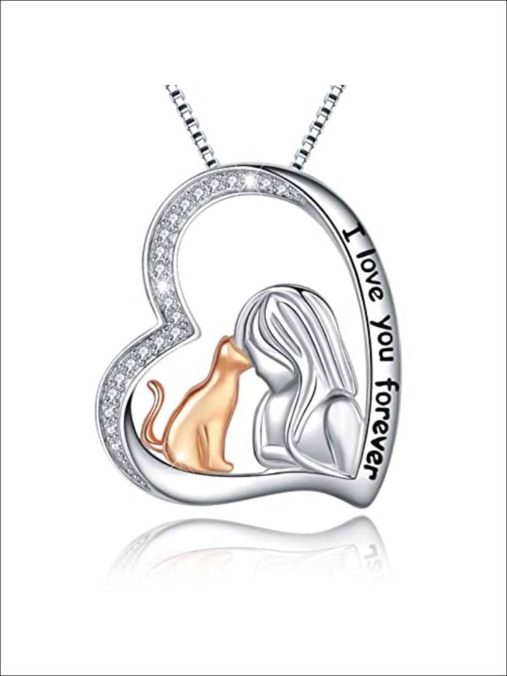 Sterling Silver Cat Pendant Necklace Memorial Gift for Cat Lovers Heart Charm